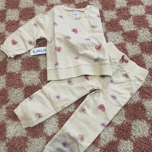 NWT Carter's Cream and Pink Heart Pajama Set 2T